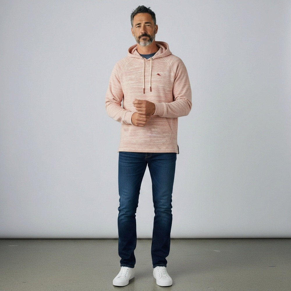 Tommy Bahama Hoodie Large Pink Space Dye Raglan Pullover Logo Coastal Mens